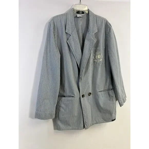 Harve Benard Vtg 90s Women's Blazer White Blue Striped Nautical Women’s L Cotton - Picture 2 of 13